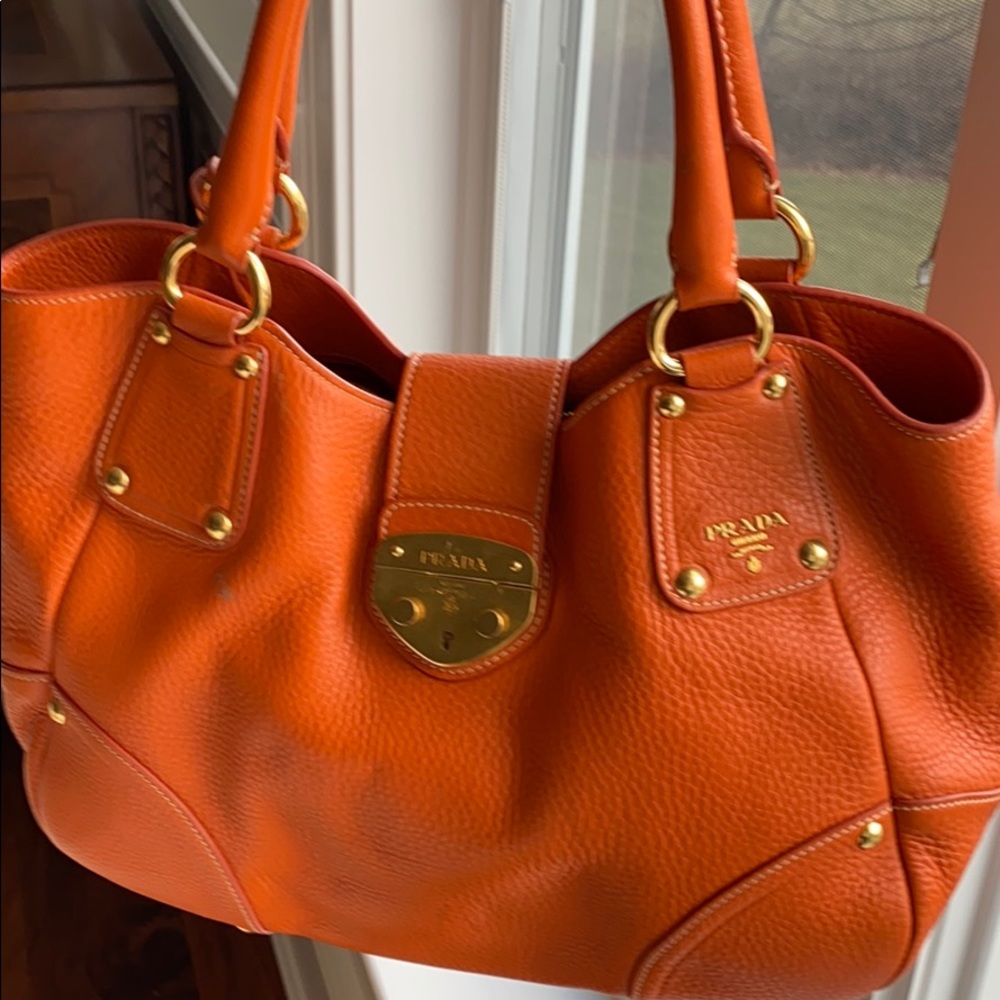 Authentic Prada Handbag - orange leather - Picture 6 of 8